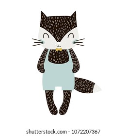 Cute cartoon cat boy in scandinavian style. Childish print for nursery, kids apparel,poster, postcard. Vector Illustration