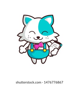 cute cartoon cat bring a book note 