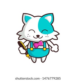 cute cartoon cat bring a pen