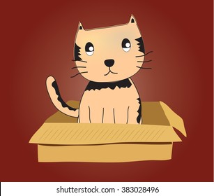 Cute cartoon cat in cardboard boxes, Illustration of kitten in box.