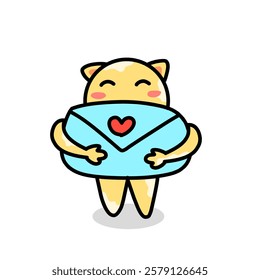 Cute cartoon cat carrying a love letter