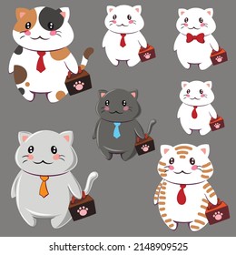 Cute cartoon cat with case. Cat looking for a job.