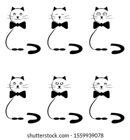Cute cartoon cat character with different emotions set of vector Illustrations. Angry, sleepy, kind, dreaming cat