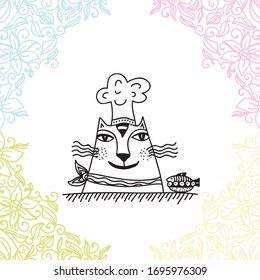 Cute cartoon cat chef. Vector illustration