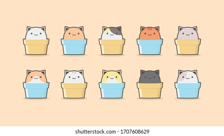 Cute cartoon cat in clay pot