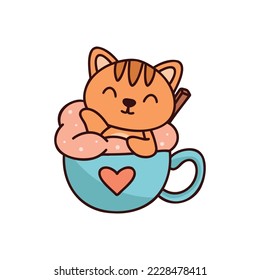 Cute Cartoon Cat Color isolated on white background.