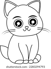 Cute Cartoon Cat Coloring Page Illustration 