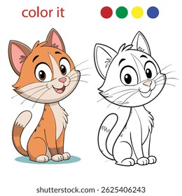 Cute Cartoon Cat Coloring Pages for Kids | Adorable Playful Kitten Line Art with White Background | Printable Vector Outline for Children’s Activity Book
