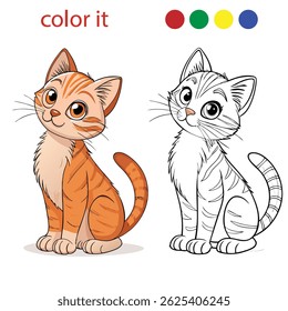 Cute Cartoon Cat Coloring Pages for Kids | Adorable Playful Kitten Line Art with White Background | Printable Vector Outline for Children’s Activity Book