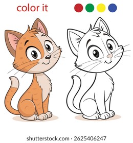 Gato de desenhos animados bonito colorir páginas para crianças | Adorável gatinho linha arte com fundo branco | Estrutura de tópicos de vetor imprimível para o livro de atividades infantil