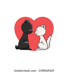 cute cartoon of cat couple in love