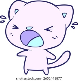 cute cartoon cat crying in bright neon color