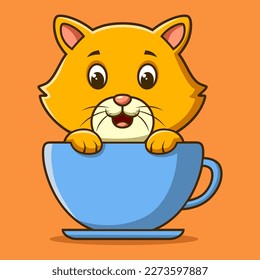 Cute cartoon cat with cup. Vector illustration