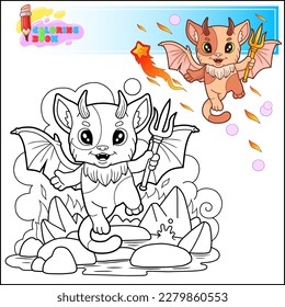 cute cartoon cat demon coloring book
