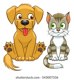 Cute cartoon cat and dog