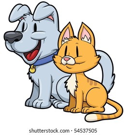 Cute cartoon cat and dog. Both in separate layers for easy editing.