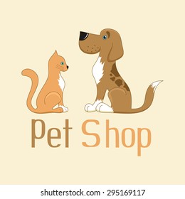 Cute cartoon cat and dog sign for pet shop logo, vector illustration