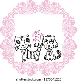 Cute cartoon cat and dog. Vector illustration