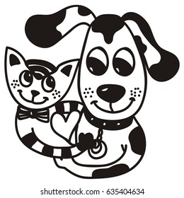 Cute cartoon cat and dog. Vector illustration.