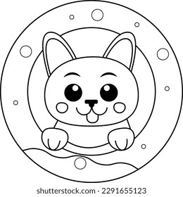 Cute Cartoon Cat With Donut Black And White Vector Illustration Coloring Page For Coloring Book