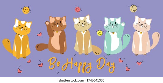 Cute Cartoon Cat doodle and flat design.Happy Concept for party banner background