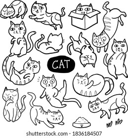 CUTE CARTOON CAT DOODLE HAND DRAWN ILLUSTRATION