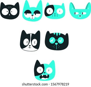 Cute cartoon cat doodle set. Cat cartoon set on white background.