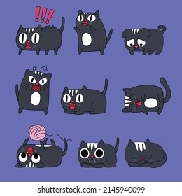 Cute cartoon cat doodle set, funny vector icons. Hand drawn sketch style cat characters faces.