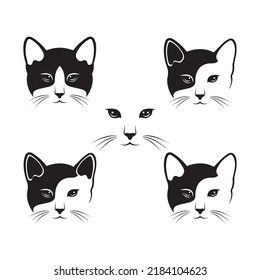 Cute cartoon cat doodle set icons. Hand drawn sketch style cat characters faces. pet shop  logo