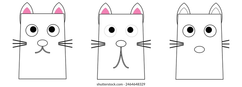 Cute cartoon cat doodle set, funny vector icons. Hand drawn sketch style cat characters faces. white funny cat face set. Eps10.