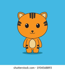 Cute cartoon cat drawing. Kawaii chibi mascot style, isolated vector illustration.