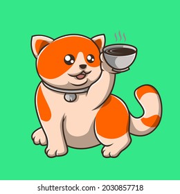 Cute cartoon cat drinking coffe