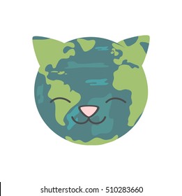 Cute Cartoon Cat Earth Planet Vector Stock Vector Royalty Free