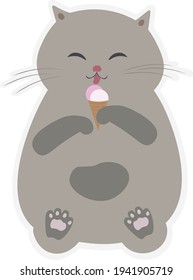 Cute cartoon cat eating the ice cream cone vector illustration
