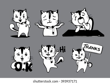 cute cartoon cat emotions,cute handrawn cat,cute cats with text