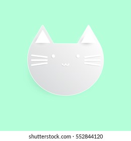 cute cartoon cat face with gradient gray color on light green background