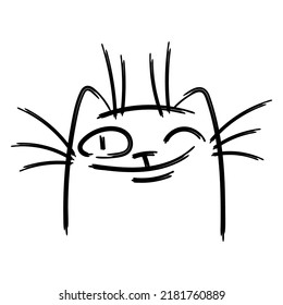 Cara de gato de dibujos animados. La mano dibujó la cabeza del gato. Aislado sobre un fondo blanco. Ilustración de esbozo del vector.