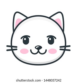 Cute cartoon cat face icon on white background