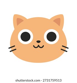 Icono lindo de la cara del gato de la historieta con la expresión neutral simple en color naranja cálido. Ilustración vectorial moderna de moda aislada en el fondo blanco, dibujado a mano, diseño plano