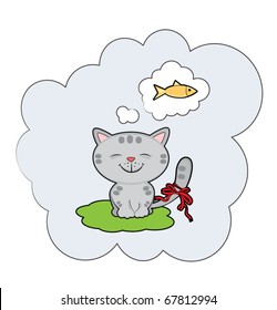 cute cartoon cat with fish