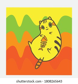 Cute cartoon cat and fish illustration background, colorful design, vector