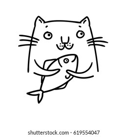 cute cartoon cat with fish. vector illustration