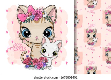 Cute Cartoon cat with flowers