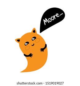 Cute cartoon cat Ghost says Moore. Kawaii character for a fun Halloween in vector. Vector graphics. Adorable, cute illustration for greeting card. Halloween icon logo. 