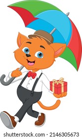 cute cartoon cat with gift box