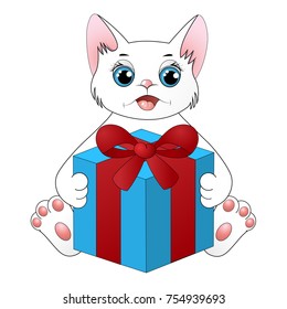 Cute cartoon cat with a gift box