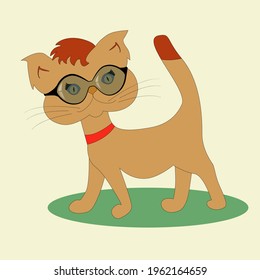Cute cartoon cat with glasses. Vector Illustration on white background.