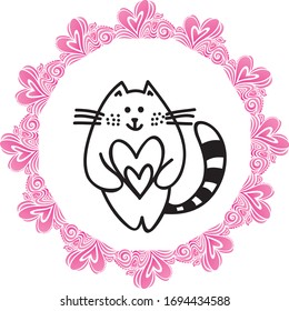 Cute Cartoon Katze mit Herz. Vektorillustration