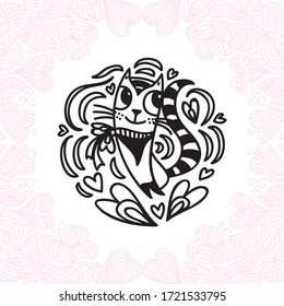 Un gatito de caricatura con corazones. Ilustración del vector
