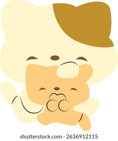 Cute Cartoon Cat Holding Kitten